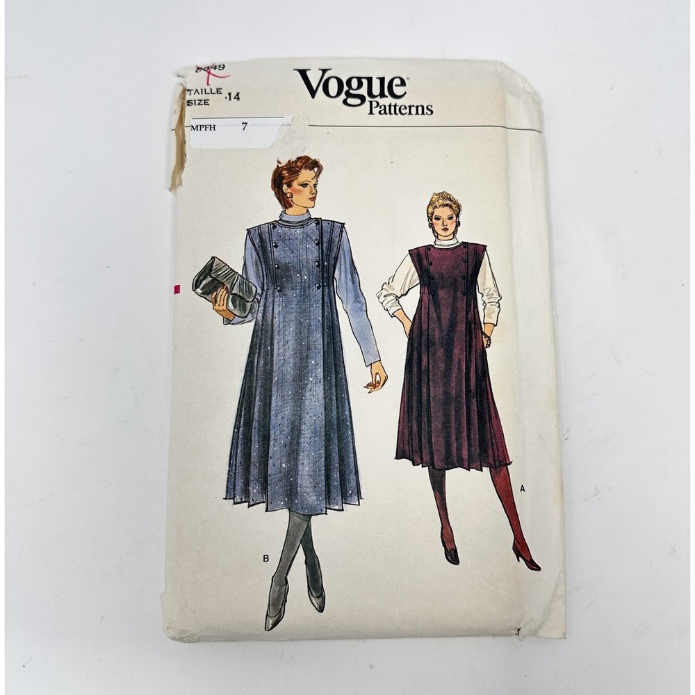 Vintage Vogue 8849 Women Sewing Pattern Pleated Jumper Dress Top Size 14 Retro